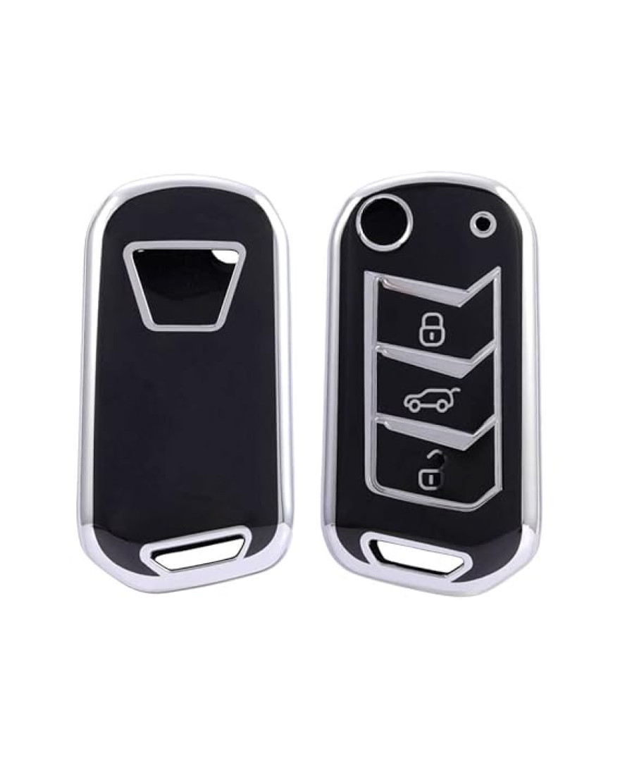 Keycare TPU Key Cover Compatible for Scorpio-N, TUV 300 Plus, XUV 300, XUV400, XUV700, Marazzo, Bolero 2020, Scorpio, Thar Flip Key | TP09 Silver Black